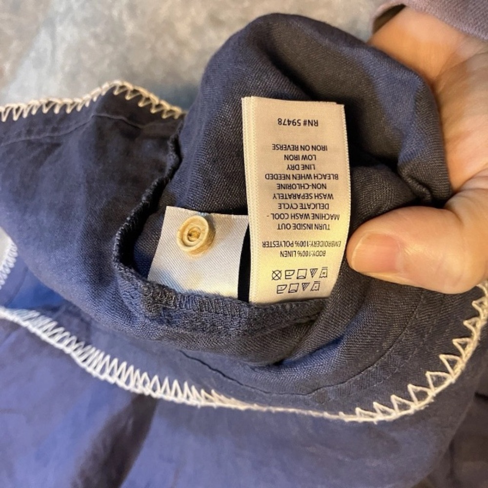 C&C California Blue Embroidered Linen Sleeveless Costal Cottage Tunic Dress - Picture 8 of 10